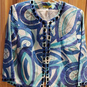 Mulit-blue Dress Jacket with Black gem trim